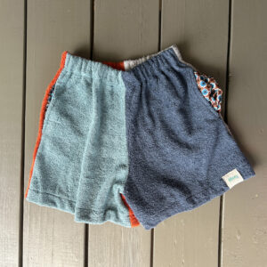 Boys Shore Shorts Col Block Slate/Duck Egg front -BurntOrange/Sand back (Sml)