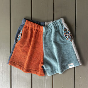 Boys Shore Shorts Col Block Duck Egg/Rust front-Slate/Sand back (Med)